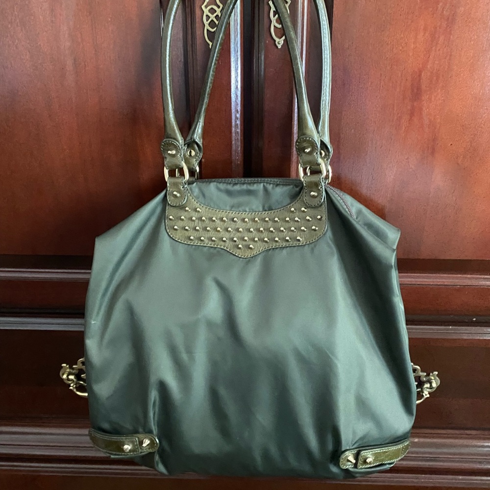 Rebecca Minkoff Green Leather Shoulder Bag with Braided Trim